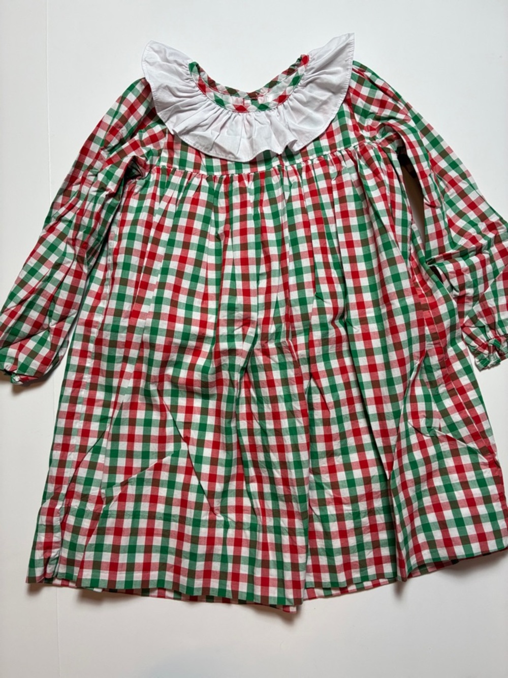 Girls' Holiday Plaid Dress with White Ruffled Collar